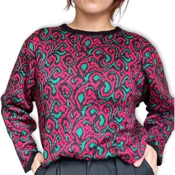 Sweaters - VTG 80s print woven sweater